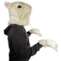 Rubber Johnnies Furry White Rat Gerbil Mask With Matching Gloves