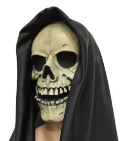 Rubber Johnnies Skull Mask With Attached Black Hood Horror Masks