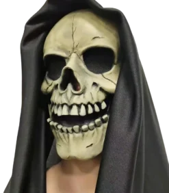 Rubber Johnnies Skull Mask With Attached Black Hood Horror Masks