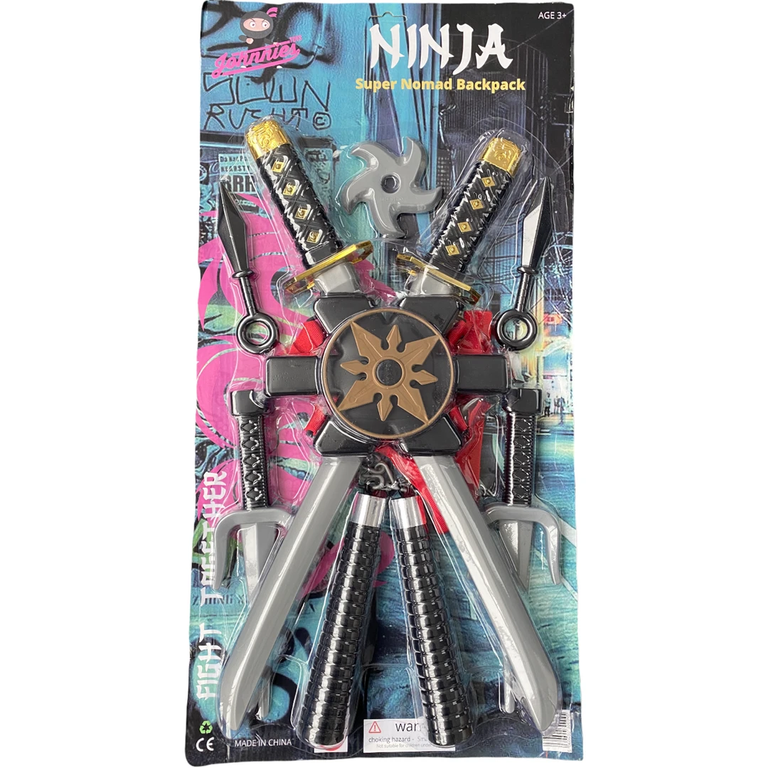 Rubber Johnnies Movie Props Kids Ninja Sword Backpack Toy Set 4 Rubber Johnnies Movie Props Kids Ninja Sword Backpack Toy Set