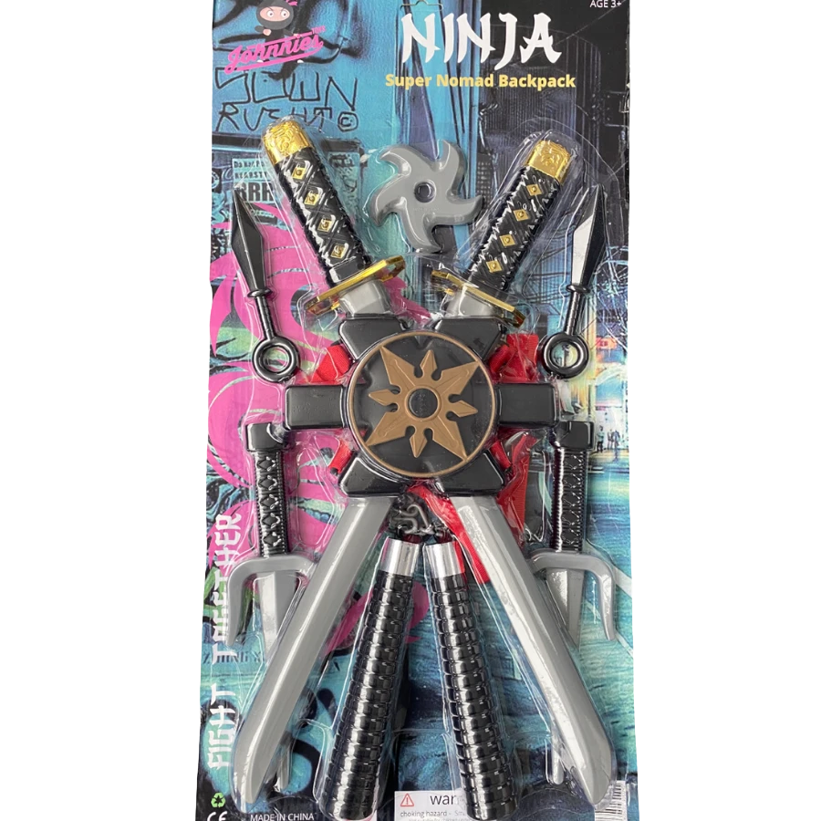 Rubber Johnnies Movie Props Kids Ninja Sword Backpack Toy Set 3 Rubber Johnnies Movie Props Kids Ninja Sword Backpack Toy Set