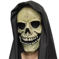 Rubber Johnnies Skull Mask With Attached Black Hood Horror Masks